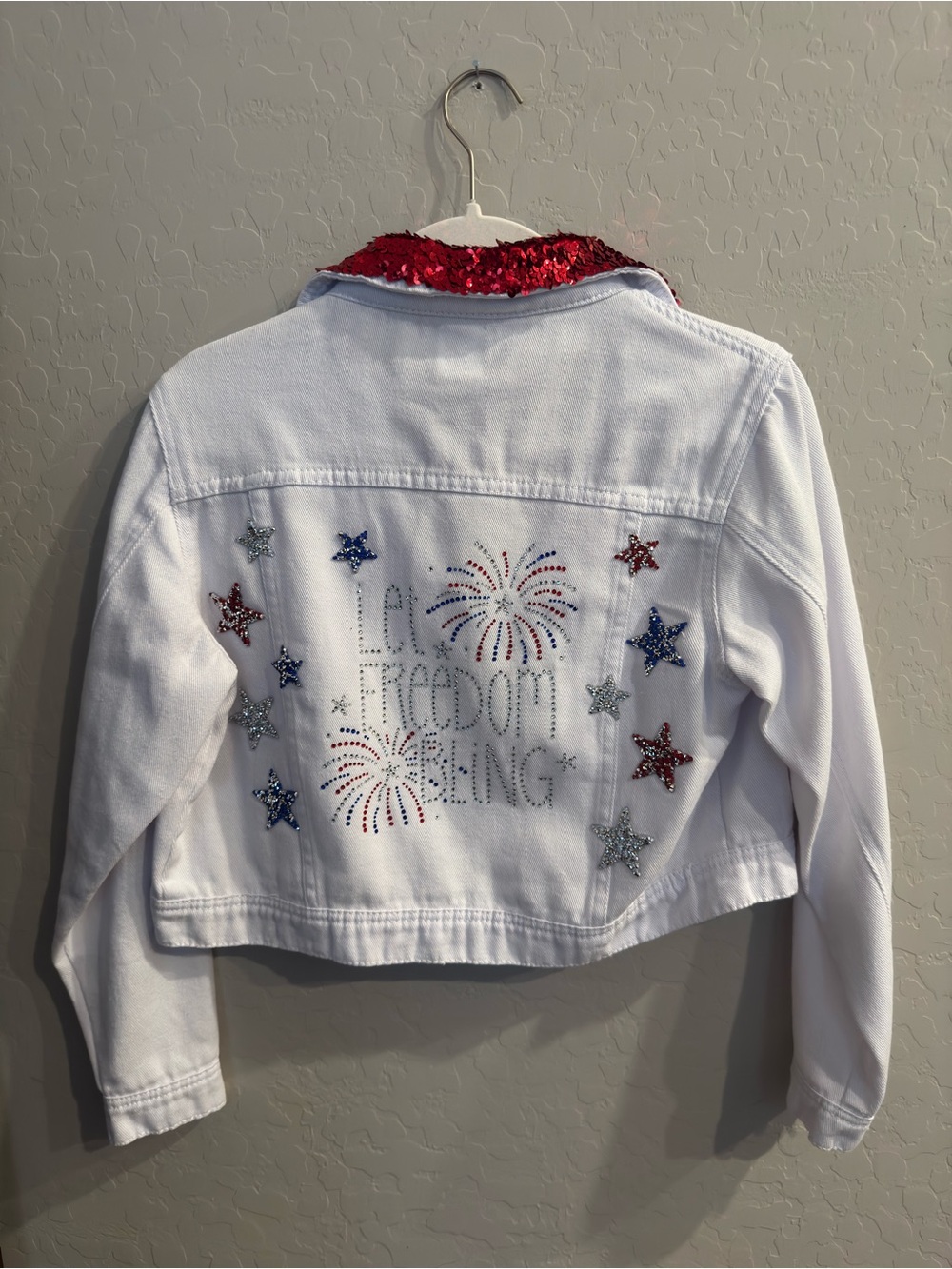 Girls' White Sequin Patriotic Cropped Jacket